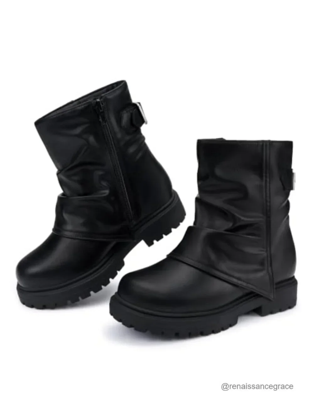 Girls Combat Ankle Boots Chunky Western Booties Faux Leather